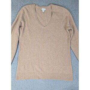 LL Bean Cashmere Sweater Womens Small Camel V-neck Classic Fit Preppy Luxury